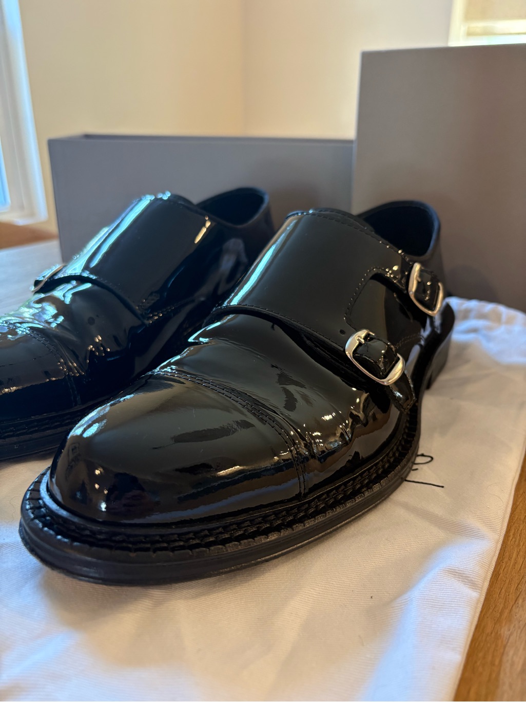 Men's Black Patent Leather Monk Strap Shoes — image 3 of 8